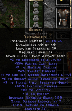 Memory Rune Word in Gothic Staff